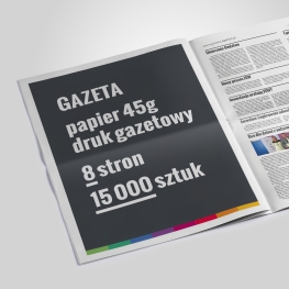 Druk gazetowy, 8 stron, nakład 15 tysięcy